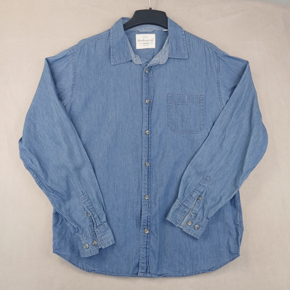 Weatherproof Large Mens Shirt Chambray Denim Long Sleeve Button Up 22x28 *Medium
